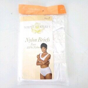 Simple Pleasures Nylon Panties Size 7 NWT Vintage 3 Pack 100% Nylon Full White